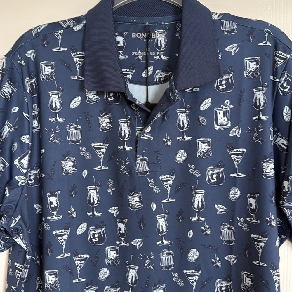 New! Bonobos Golf Men's Navy Blue Tiki Bar Polo Shirt Size Medium